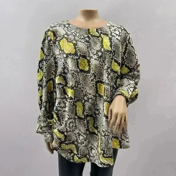 Universal Standard Top Medium Women Snake Print Tunic Long Sleeve Oversize Shirt - Picture 1 of 12